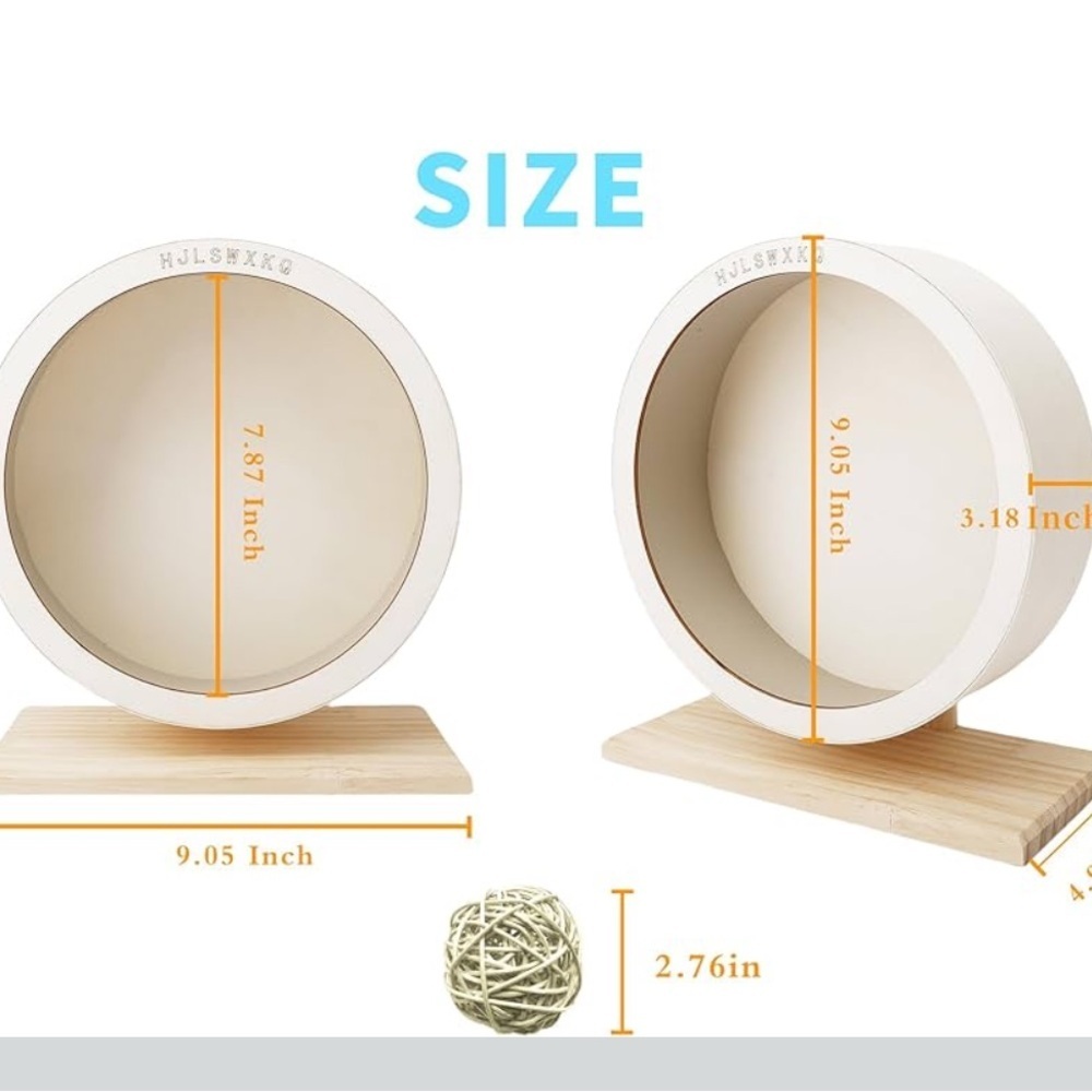 9in Silent Hamster Wheel With 2 Natural Chew Toys - Wooden Exercise Wheel 706 - Picture 8 of 9